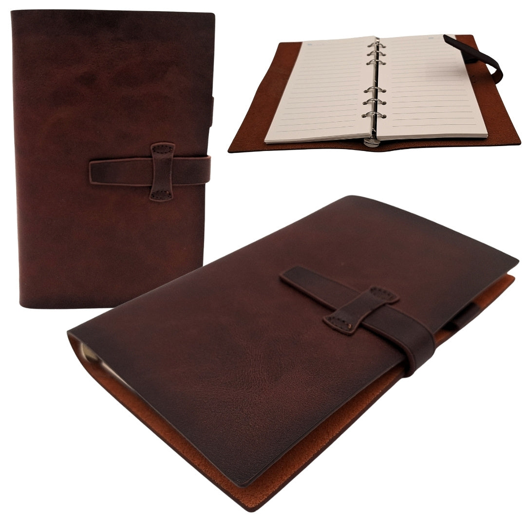 Caderno Elegante de Pele A6 Retro Vintage com Fecho e Personalização – Ideal para Presente – Castanho Escuro em Pele Bovina de Alta Qualidade – 80 Páginas de Papel Branco