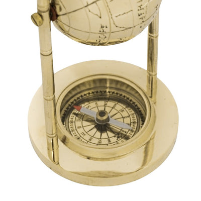 Globo Decorativo de Latão com Bússola e Possibilidade de Personalização por Gravação, Dourado, Altura 12,5 cm
