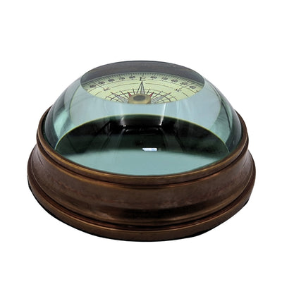 Bússola Estilosa de Lente em Latão e Vidro com Possibilidade de Personalização por Gravação - Gadget Retro para Secretária, Presente Ideal para Viajante - Diâmetro 6,3 cm, Altura 3 cm, Cor Bege, Vermelho e Preto