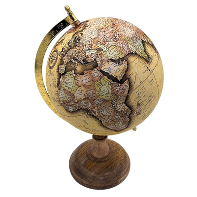 Globo decorativo retro estiloso em base de madeira 32 cm com possibilidade de personalização por gravação