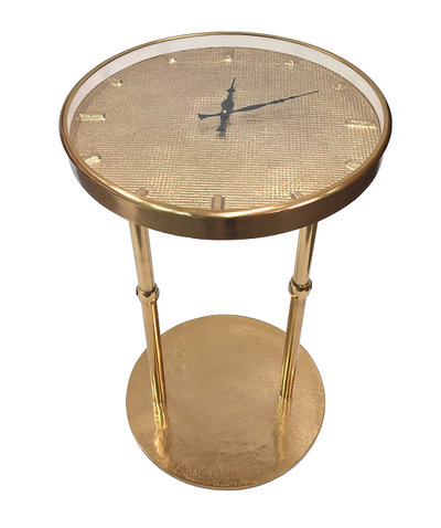 Mesa metálica dourada Glamour com relógio e possibilidade de gravação – decoração elegante 40x40x60 cm para presente