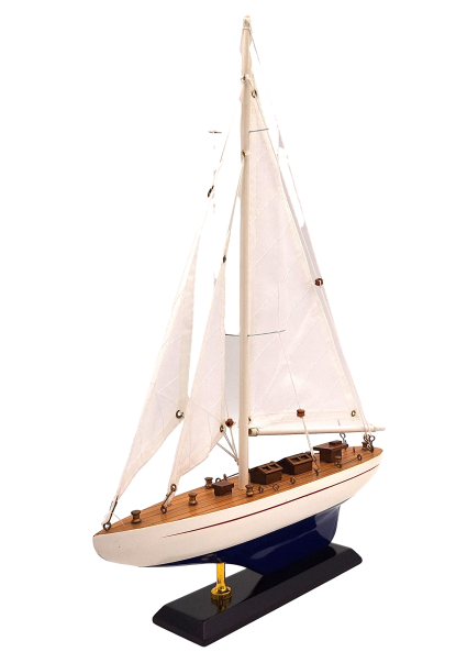 Modelo de iate em madeira altura 42 cm com possibilidade de personalização por gravação
