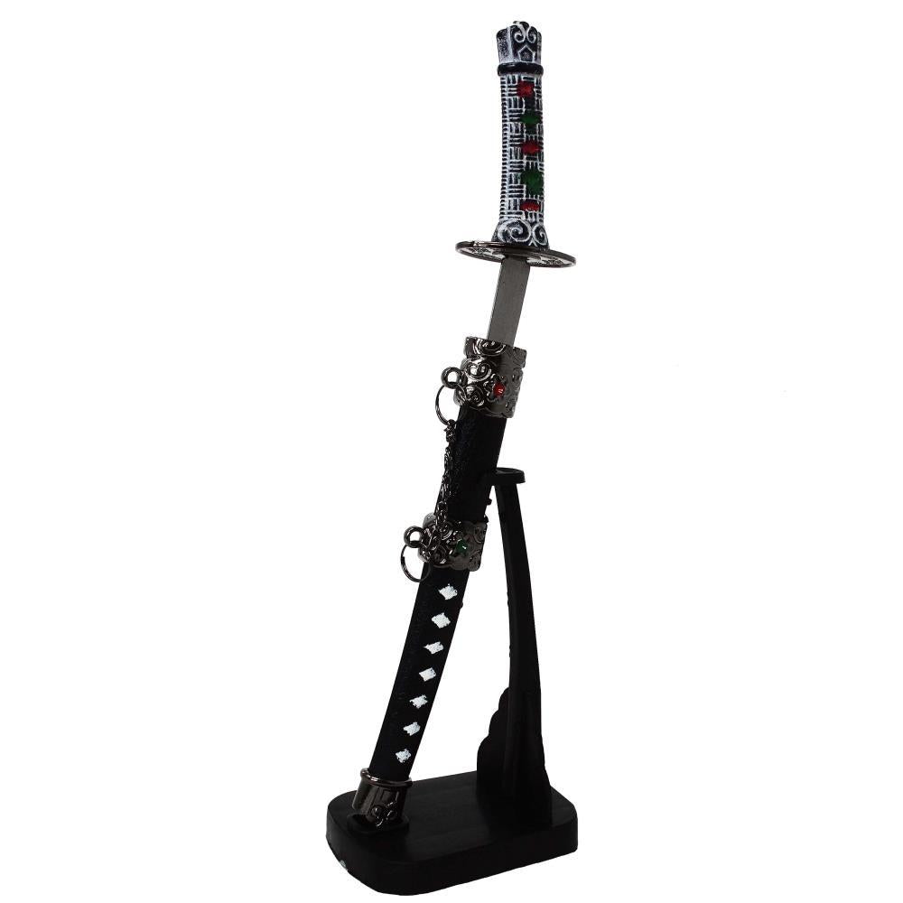Corta-papéis personalizado em forma de espada de samurai, com gravação e suporte, 21 cm de altura