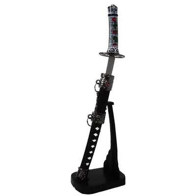 Corta-papéis personalizado em forma de espada de samurai, com gravação e suporte, 21 cm de altura