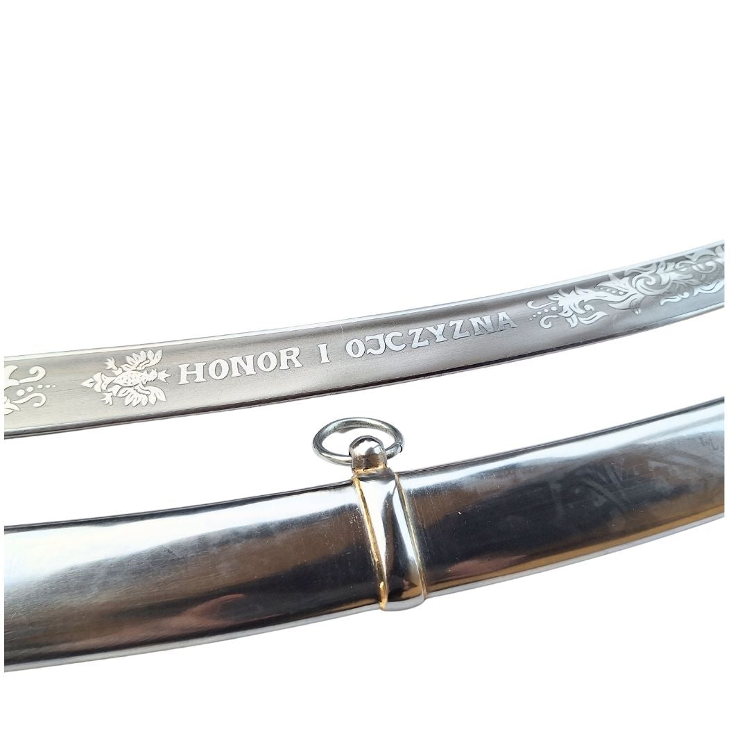 Réplica de sabre de cavalaria «Radziwiłłówka» de 1917 com a inscrição «Honra e Pátria» - gravação personalizada, presente elegante, aço não temperado, comprimento de 91 cm