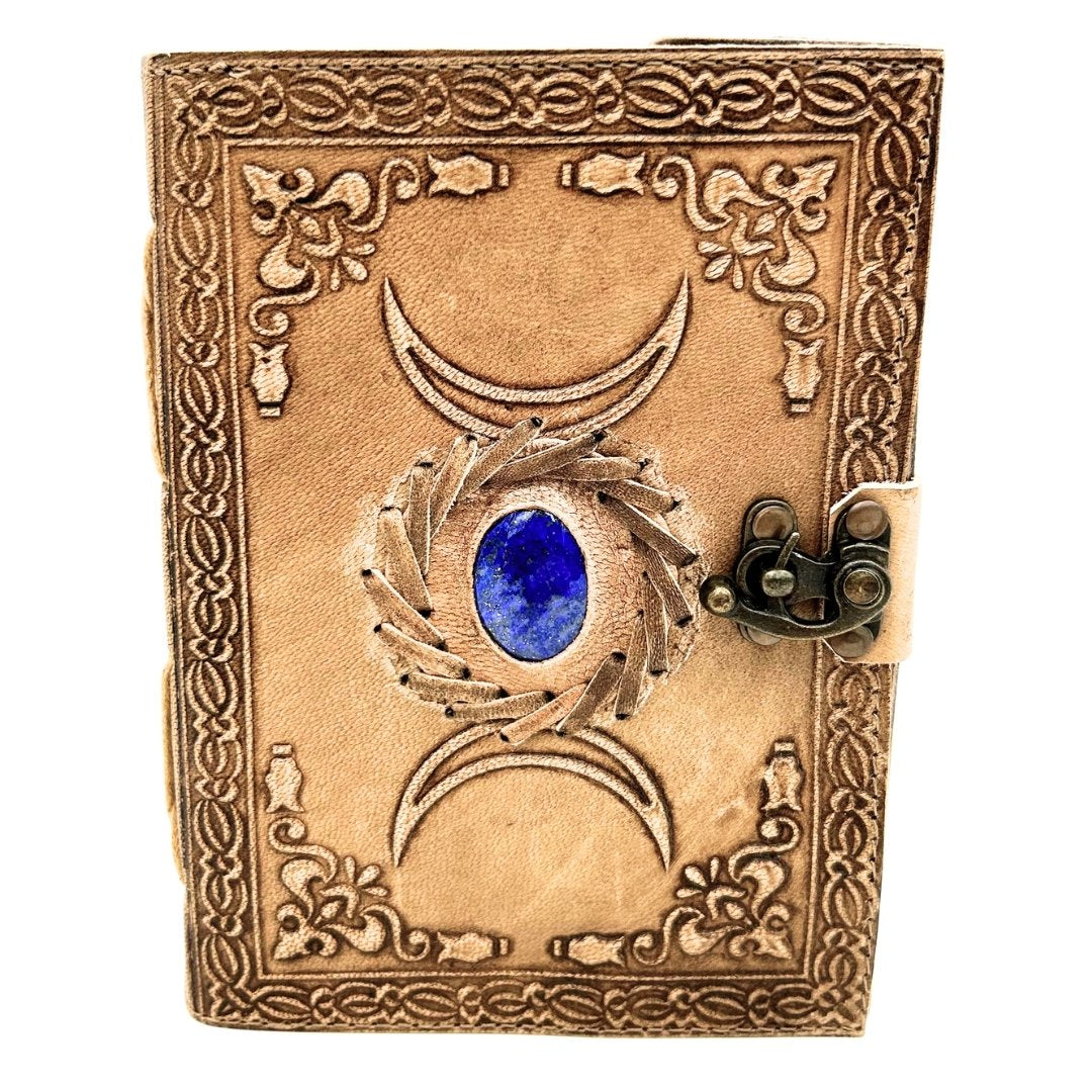 Caderno de Couro Retro com Pedra e Fases da Lua