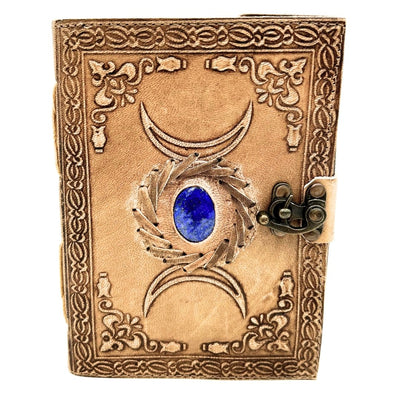 Caderno de Couro Retro com Pedra e Fases da Lua