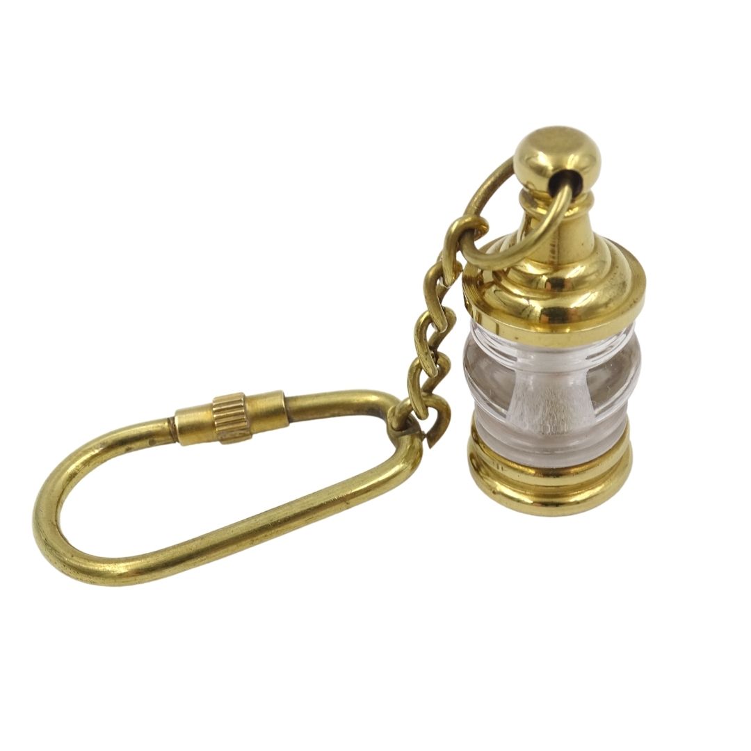 Lâmpada Náutica Chaveiro para Chaves Key-0118 em Latão e Vidro, Dourada, Gravação Personalizada, Ideal para Presente, Dimensões 11 x 2 x 2 cm
