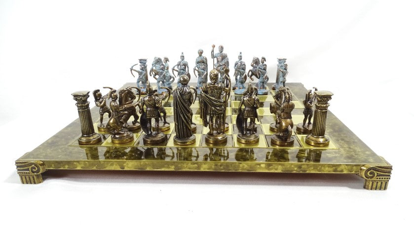 Xadrez em latão Arqueiros 44x44 cm com possibilidade de personalização por gravação - Presente de luxo para amantes de mitologia e estratégia, peças feitas à mão de alta qualidade