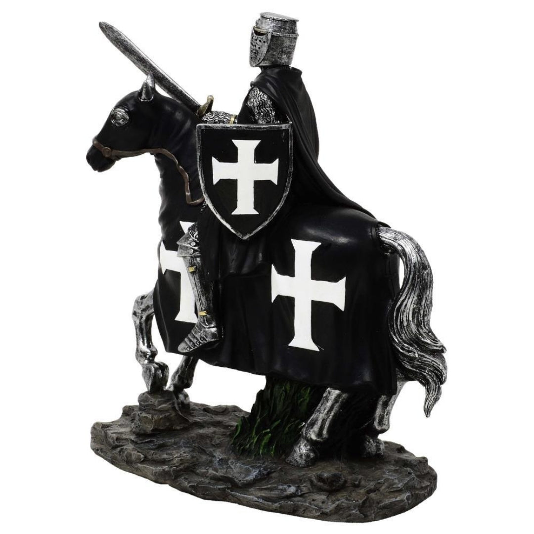 Figura Decorativa Cavaleiro a Cavalo 22 cm com Possibilidade de Gravação Personalizada - Decoração Elegante em Poliresina para Presente a Amantes de História e Idade Média
