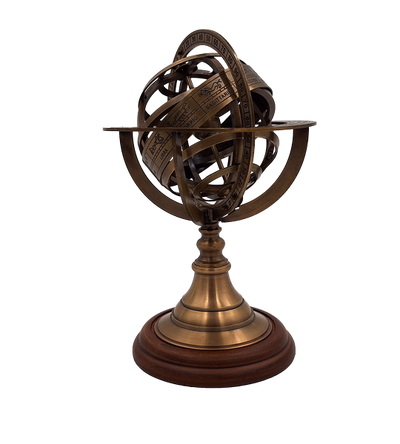 Astrolábio de latão de 21 cm com base de madeira - Presente personalizado para amantes da astronomia em cor dourada