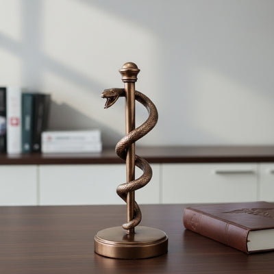 Estatueta Bastão de Asclépio 30 cm em Resina - Presente Personalizado para Médico, Enfermeiro ou Farmacêutico - Decoração em Bronze/Latão com Gravação