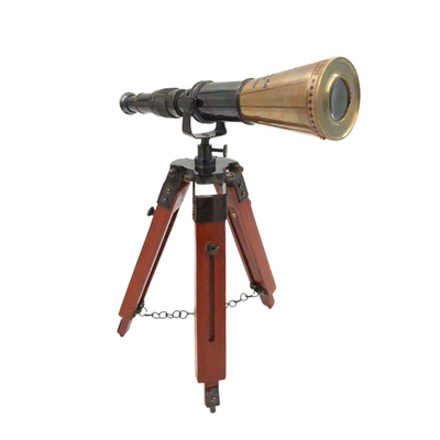 Luneta de Latão em Tripé com Possibilidade de Personalização por Gravação - Elemento Decorativo Elegante para Presente, Altura Regulável até 30 cm