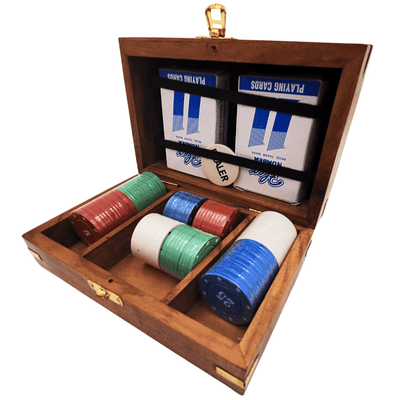 Conjunto Elegante de Poker em Caixa de Madeira com Gravação