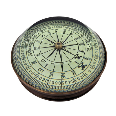 Bússola de Lente de Latão Retro Réplica com Gravação – Presente Personalizado para Viajante, Estilo Marinheiro, Dimensões 8x8x2,7 cm, Latão e Vidro, Provérbio Inspirador