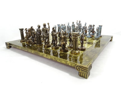 Xadrez em latão Arqueiros 44x44 cm com possibilidade de personalização por gravação - Presente de luxo para amantes de mitologia e estratégia, peças feitas à mão de alta qualidade