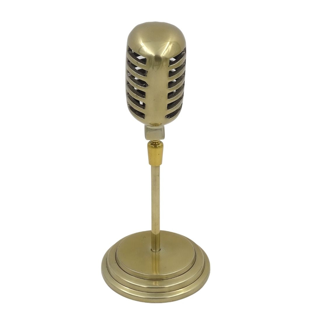 Estatueta microfone retro com possibilidade de personalização por gravação, dourada, 25 cm