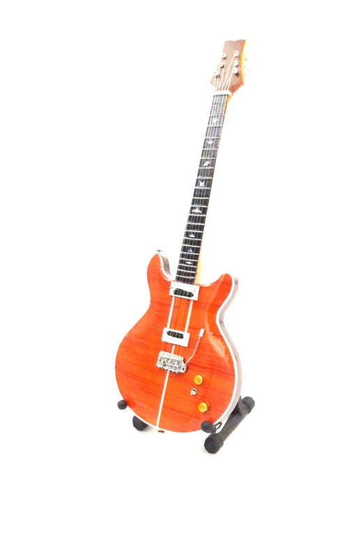 Mini guitarra estilo Carlos Santana com possibilidade de personalização por gravação, presente perfeito para amantes de música, altura 24,5 cm, madeira de mogno, produto decorativo de coleção