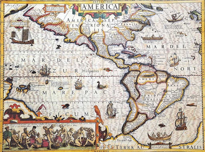 Mapa da América de 1628 - Reimpressão de J. Hondius com possibilidade de personalização por gravação - presente ideal para viajantes e amantes da história - dimensões 37,5 x 50 cm