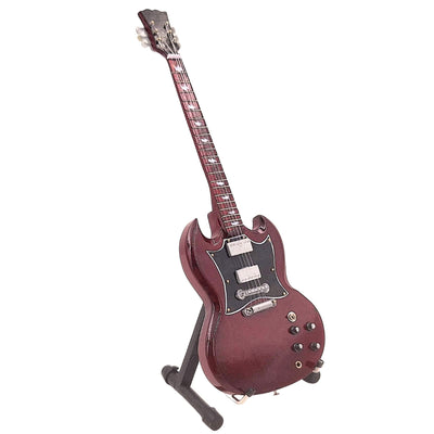 Mini guitarra AC/DC Angus Young MGT-0567 com possibilidade de gravação personalizada, ideal para presente, feita à mão em madeira de mogno, castanha, altura 27,5 cm
