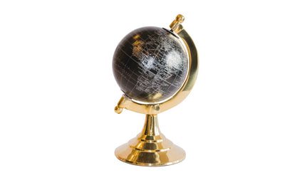 Globo decorativo Black & Gold com possibilidade de gravação personalizada – acessório elegante para presente, altura 20 cm, base de latão, mapa preto com inscrições prateadas