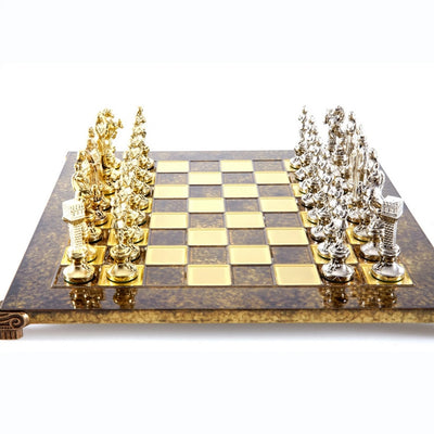 Xadrez metálico exclusivo Renascimento S9BRGS 36x36 cm dourado-prateado com possibilidade de personalização por gravação