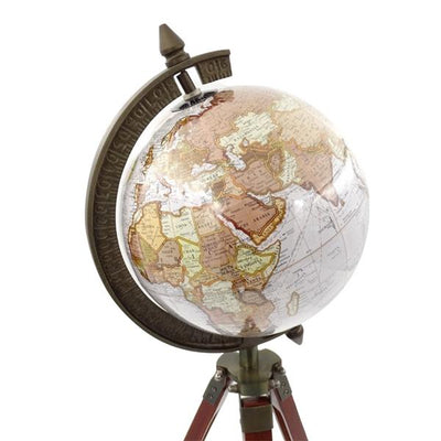 Globo Colonial Elegante em Tripé de Madeira NC2140 com Altura Regulável até 78 cm, Mapa Laminado em Tons de Branco e Castanho, Ideal para Presente com Possibilidade de Personalização com Gravação