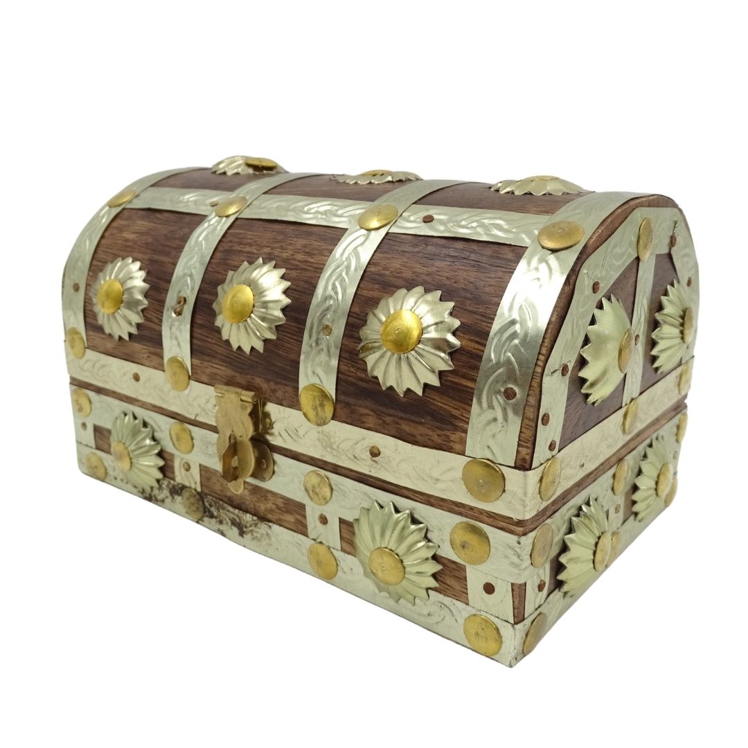Caixa de Madeira para Diversos Objetos SE14 com Possibilidade de Personalização de Gravação, Castanha e Dourada, Ideal para Presente – 16x9,5x10 cm