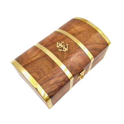 Caixa de madeira marinheira vintage DNU-020 com motivo de âncora em latão, gravação personalizada, ideal para presente para amantes do mar, dimensões 18,4 × 12,7 × 7,6 cm