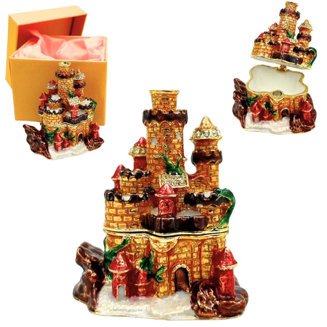 Caixa para Joias Decorada com Cristais em Forma de Castelo com Possibilidade de Gravação Personalizada