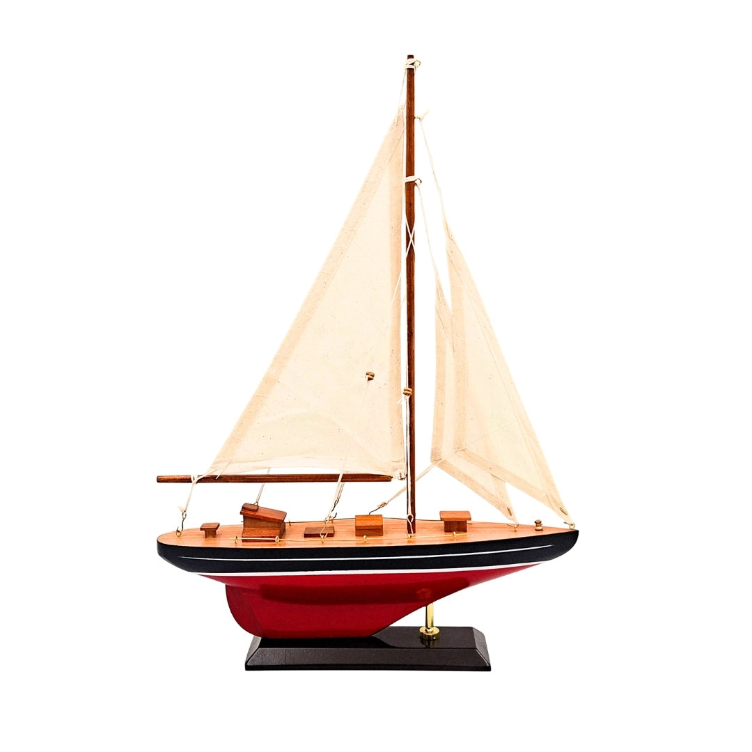 Modelo Elegante de Iate à Vela em Madeira 30 cm com Personalização por Gravação