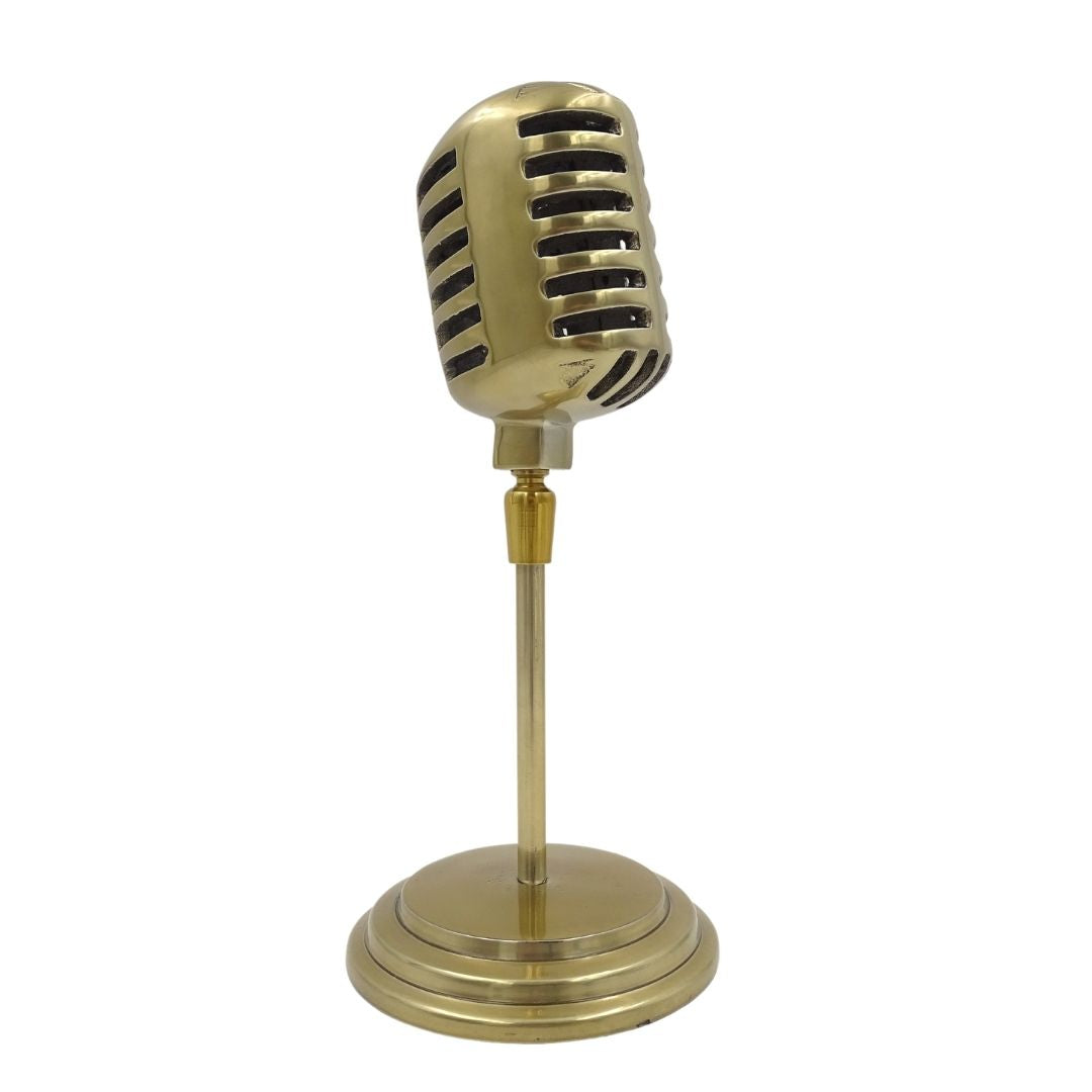 Estatueta microfone retro com possibilidade de personalização por gravação, dourada, 25 cm