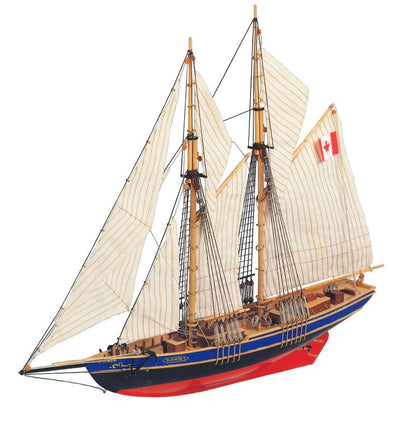 Modelo para montar Bluenose II – escuna de madeira 38x31x6,5 cm com possibilidade de personalização por gravação – presente ideal para velejador, feito com materiais naturais, nível de dificuldade: intermédio