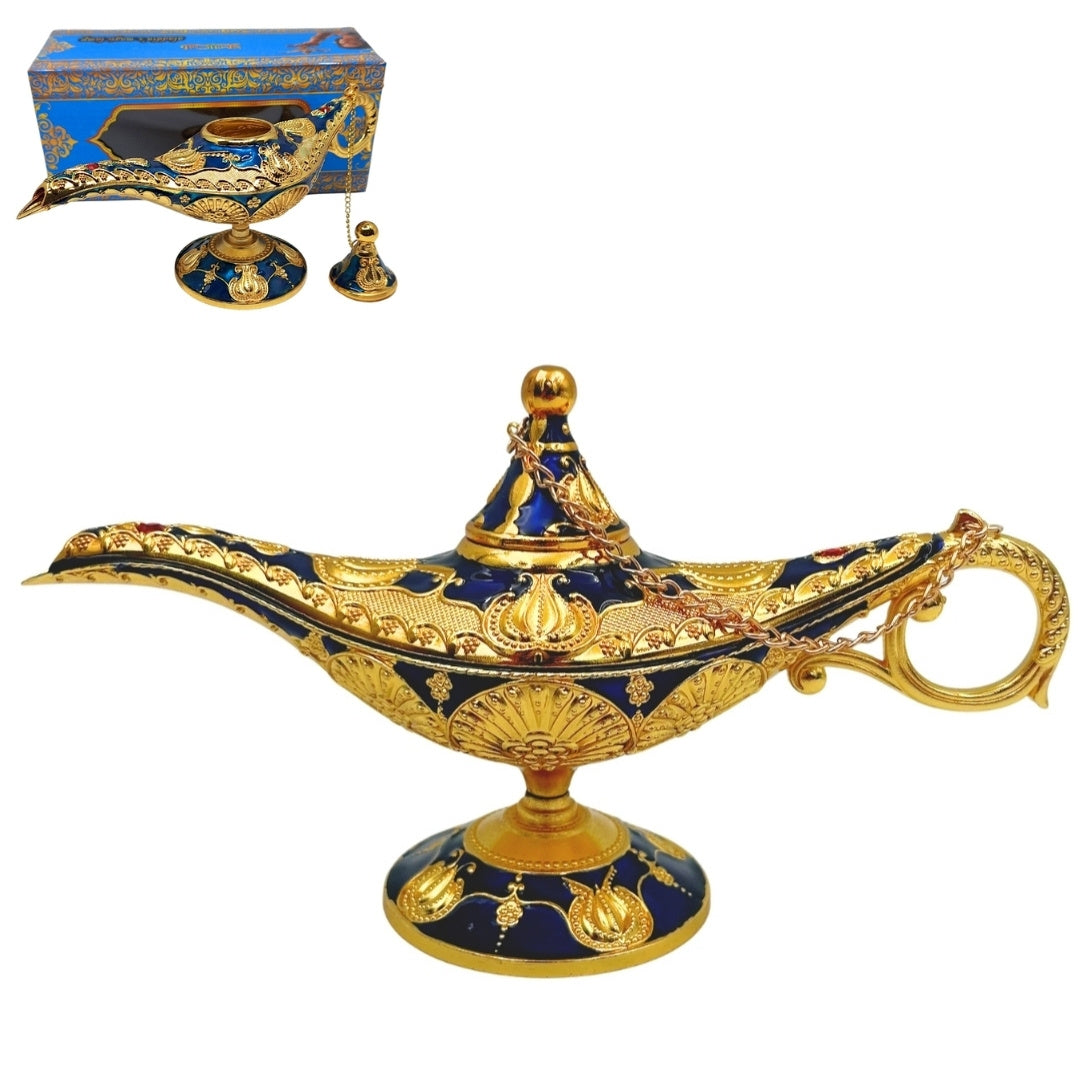 Lâmpada de Aladino LABB com ornamentos metálicos em cor dourada, azul-marinho escuro, 22 x 7 x 11 cm