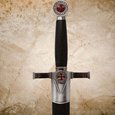 Adaga decorativa templária com bainha e gravação - réplica em aço inoxidável, 40 cm