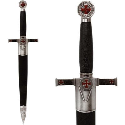 Adaga decorativa templária com bainha e gravação - réplica em aço inoxidável, 40 cm