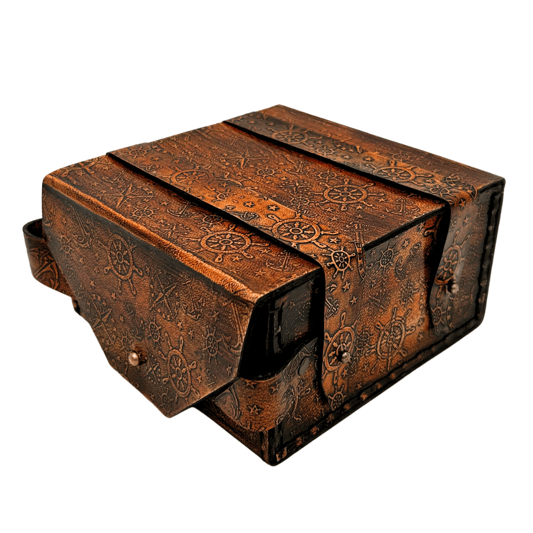 Sextante retro de latão em estojo de couro - instrumento de navegação elegante com possibilidade de gravação - presente ideal para amantes de vela e história - dimensões 13x12x7 cm