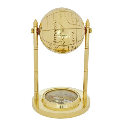 Globo Decorativo de Latão com Bússola e Possibilidade de Personalização por Gravação, Dourado, Altura 12,5 cm