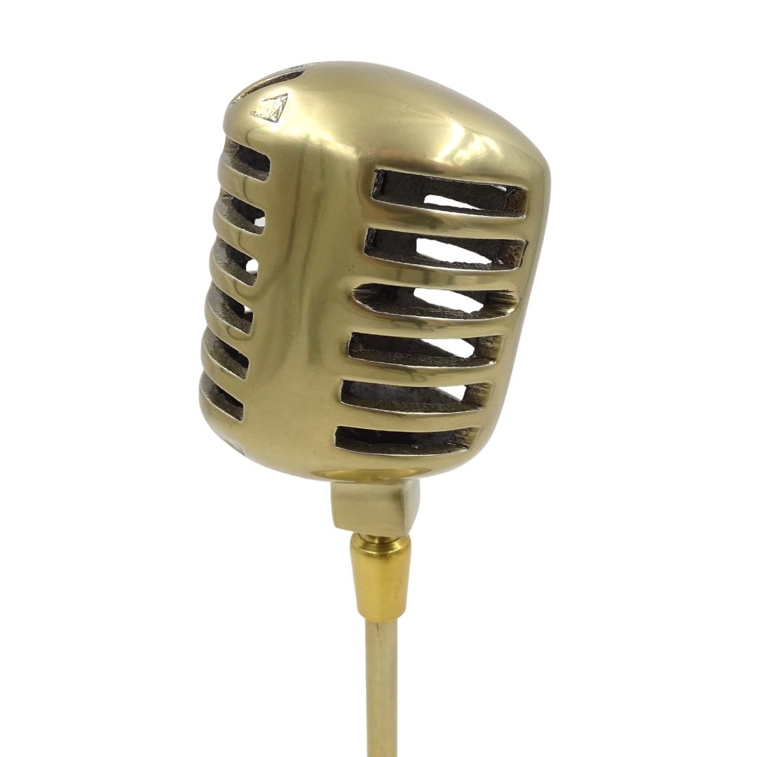 Estatueta microfone retro com possibilidade de personalização por gravação, dourada, 25 cm