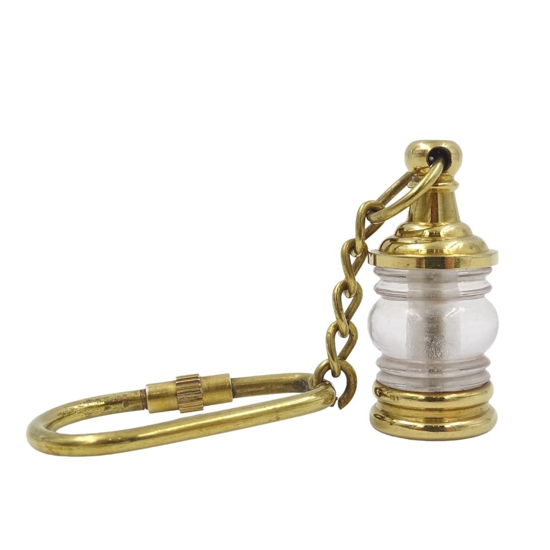 Lâmpada Náutica Chaveiro para Chaves Key-0118 em Latão e Vidro, Dourada, Gravação Personalizada, Ideal para Presente, Dimensões 11 x 2 x 2 cm