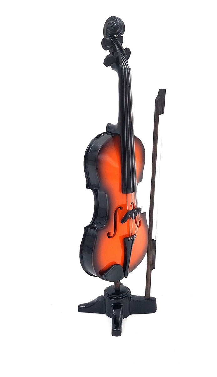 Mini violino feito à mão em resina, altura 13 cm, possibilidade de personalização por gravação, ideal para presente para amantes de música