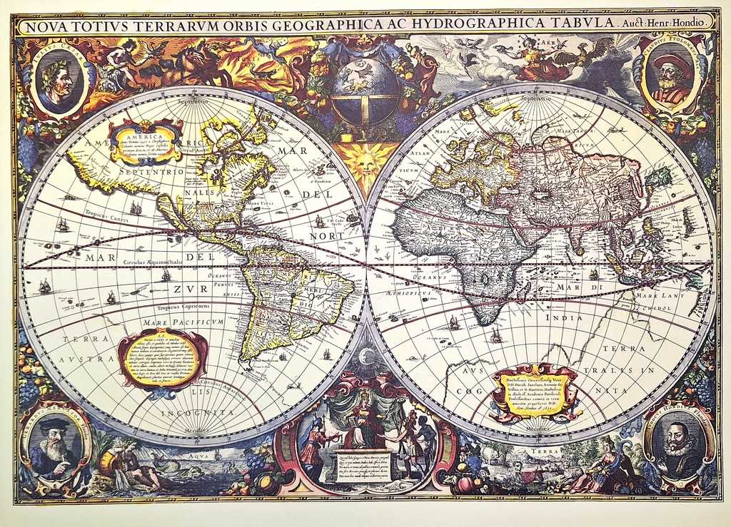 Mapa do Mundo de 1630 - Reimpressão de J. Hondius com possibilidade de personalização por gravação