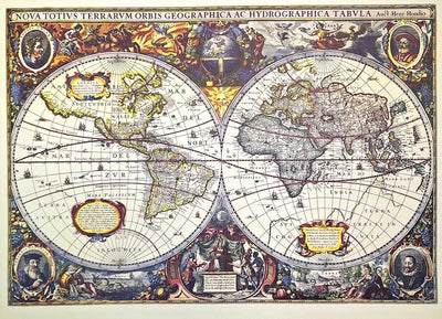 Mapa do Mundo de 1630 - Reimpressão de J. Hondius com possibilidade de personalização por gravação