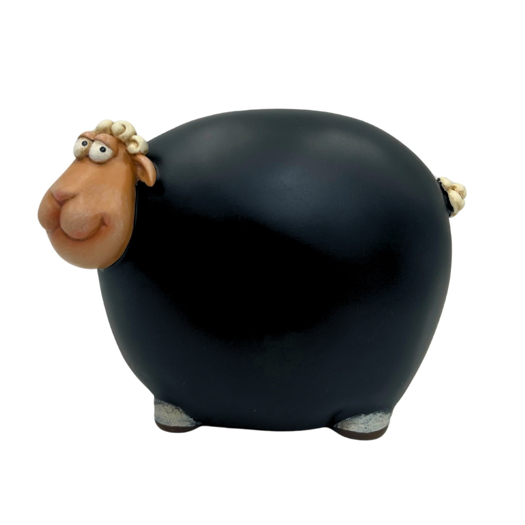 Cofre Ovelha com Tinta de Quadro Negro com Possibilidade de Personalização - Preto com Elementos em Bege e Branco, Altura 19,5 cm