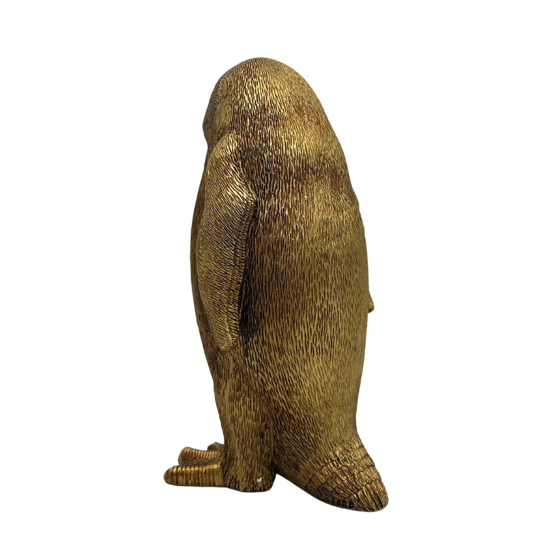 Pinguim Dourado 20,5 cm com possibilidade de personalização por gravação – figura decorativa elegante para presente, estilo glamour, art déco, feita de polyresina de alta qualidade