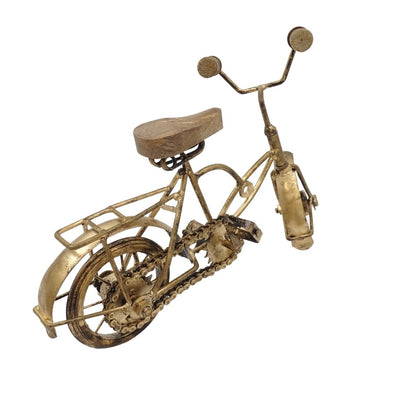 Figura de Bicicleta Antiga com Gravação - Decoração em Metal e Madeira com Dimensões 30 x 20 x 10 cm