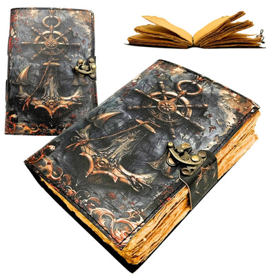 Caderno de Couro Retro Marítimo 200 páginas com possibilidade de personalização por gravação, ideal para presente para artistas e viajantes, feito de couro natural de cabra, cor vintage, dimensões 18 x 13 cm