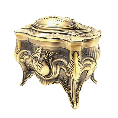 Caixa Metálica Dourada para Joias Retro com Possibilidade de Personalização por Gravação - Elegante e Ricamente Decorada, Ideal para Presente - Dimensões: 10,8 x 7,7 x 9,2 cm, Maciça e Imponente, Excelente para Guardar Objetos Valiosos