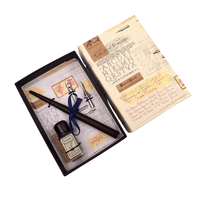 Conjunto de caligrafia com gravação personalizada - caneta italiana com duas penas e tinteiro, ideal para presente - embalagem elegante 12,5x8,5x3cm