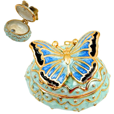 Caixa Exclusiva para Joias Borboleta com Cristais, Personalizada por Gravação, Branco-Dourado, Altura 3,5 cm